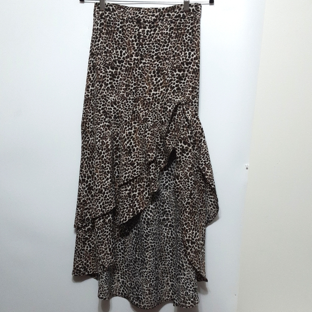 Bandit and‎ the Babe S Leopard Print Open Front 2 Tier Ruffles Maxi  Skirt